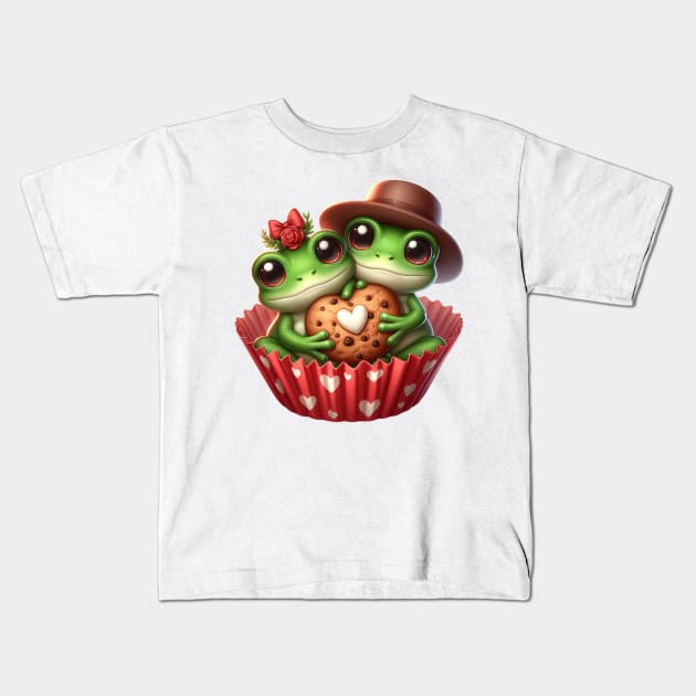 Valentine Frog Couple In A Cupcake Kids T-Shirt by Chromatic Fusion Studio